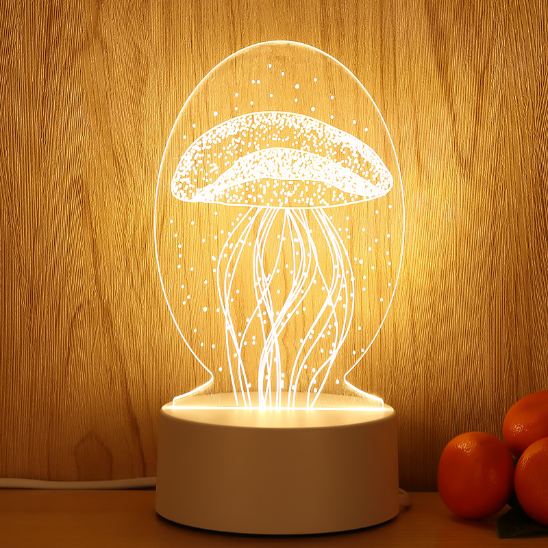 3D Creative Jellyfish Night Light DIY Luminous Modern Bedside Table Lamp Bedroom Romantic Sleep
