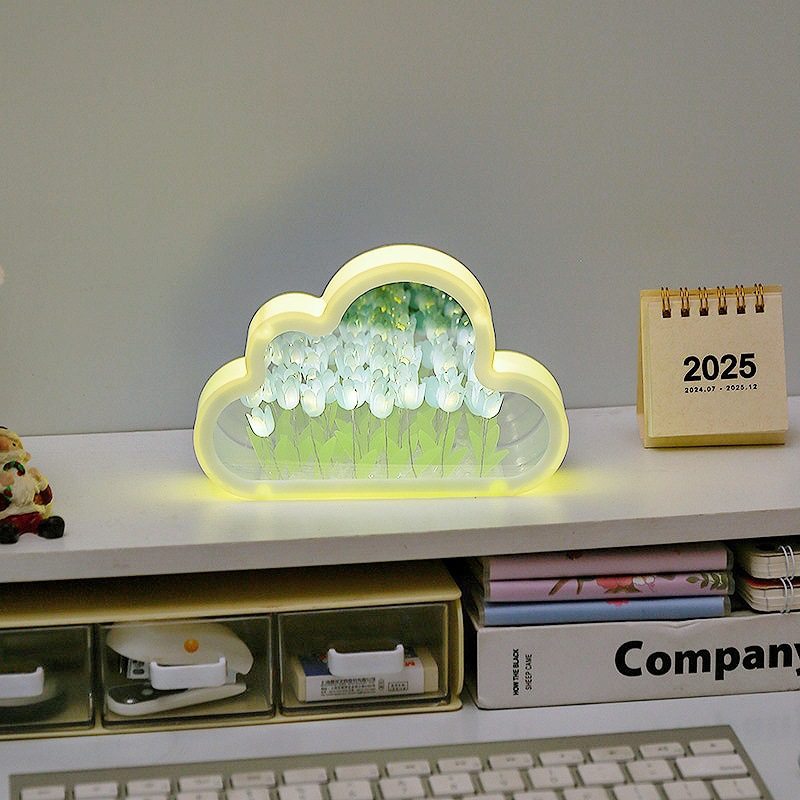 Clouds Tulip Flower Sea Night Light DIY Handmade Mirror Creative Atmosphere Light Desktop