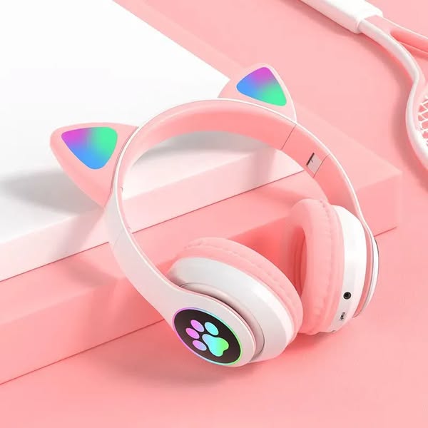 STN-28 Cat Ear Wireless Headset – Foldable Over-Ear Bluetooth 5.0 Headphones with Mic, PC, Laptop & Mobile