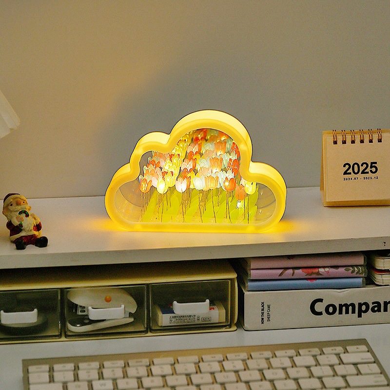 Clouds Tulip Flower Sea Night Light DIY Handmade Mirror Creative Atmosphere Light Desktop