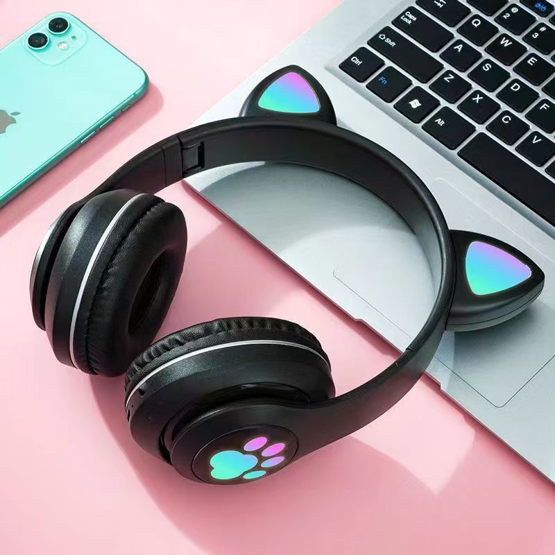 STN-28 Cat Ear Wireless Headset – Foldable Over-Ear Bluetooth 5.0 Headphones with Mic, PC, Laptop & Mobile