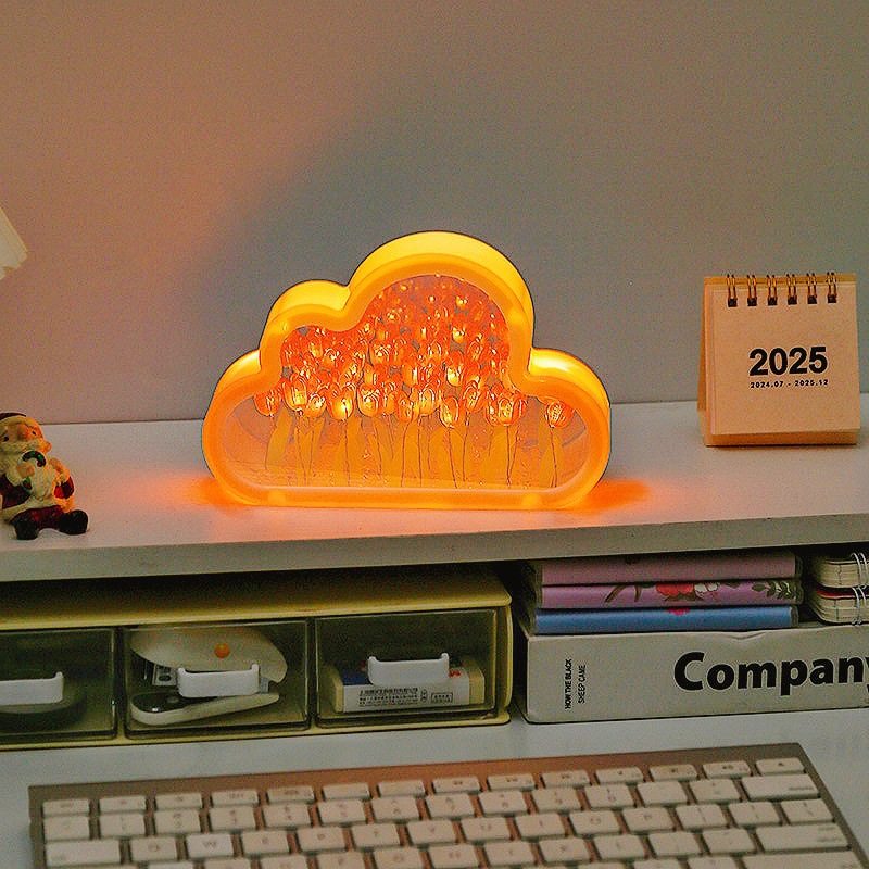Clouds Tulip Flower Sea Night Light DIY Handmade Mirror Creative Atmosphere Light Desktop
