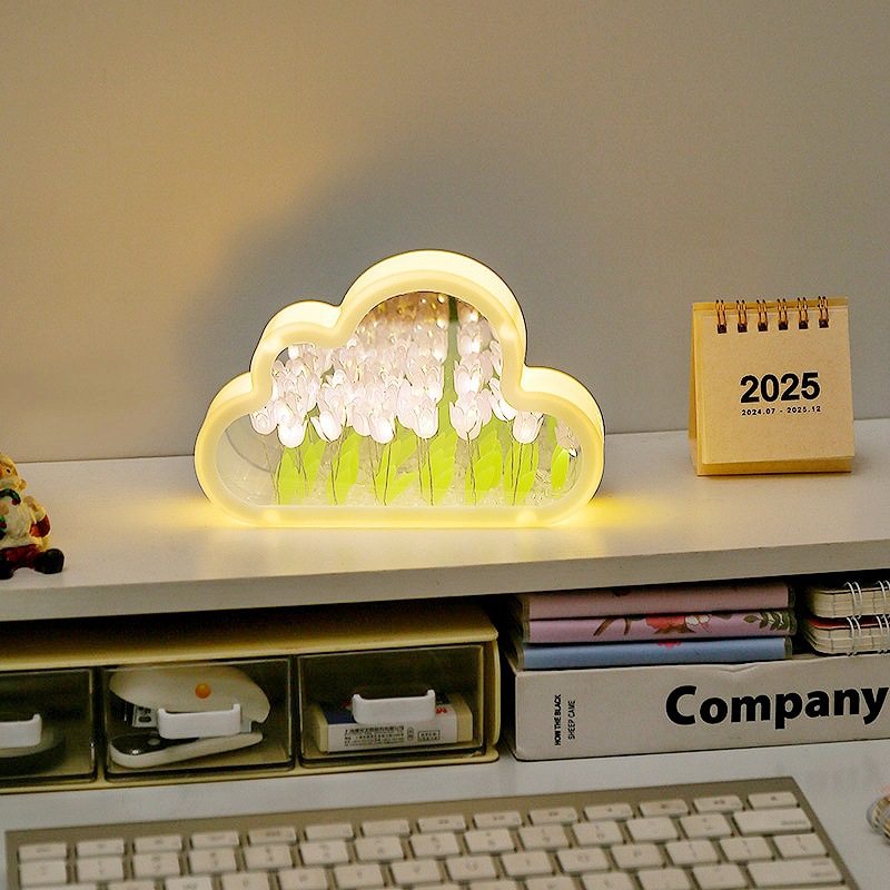 Clouds Tulip Flower Sea Night Light DIY Handmade Mirror Creative Atmosphere Light Desktop