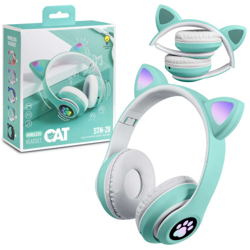 STN-28 Wireless Cat Ear Headphone Cute Cat Headset With Microphone Stereo Music Headsets Control Lights Earphone