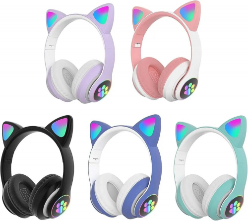 STN-28 Wireless Cat Ear Headphone Cute Cat Headset With Microphone Stereo Music Headsets Control Lights Earphone